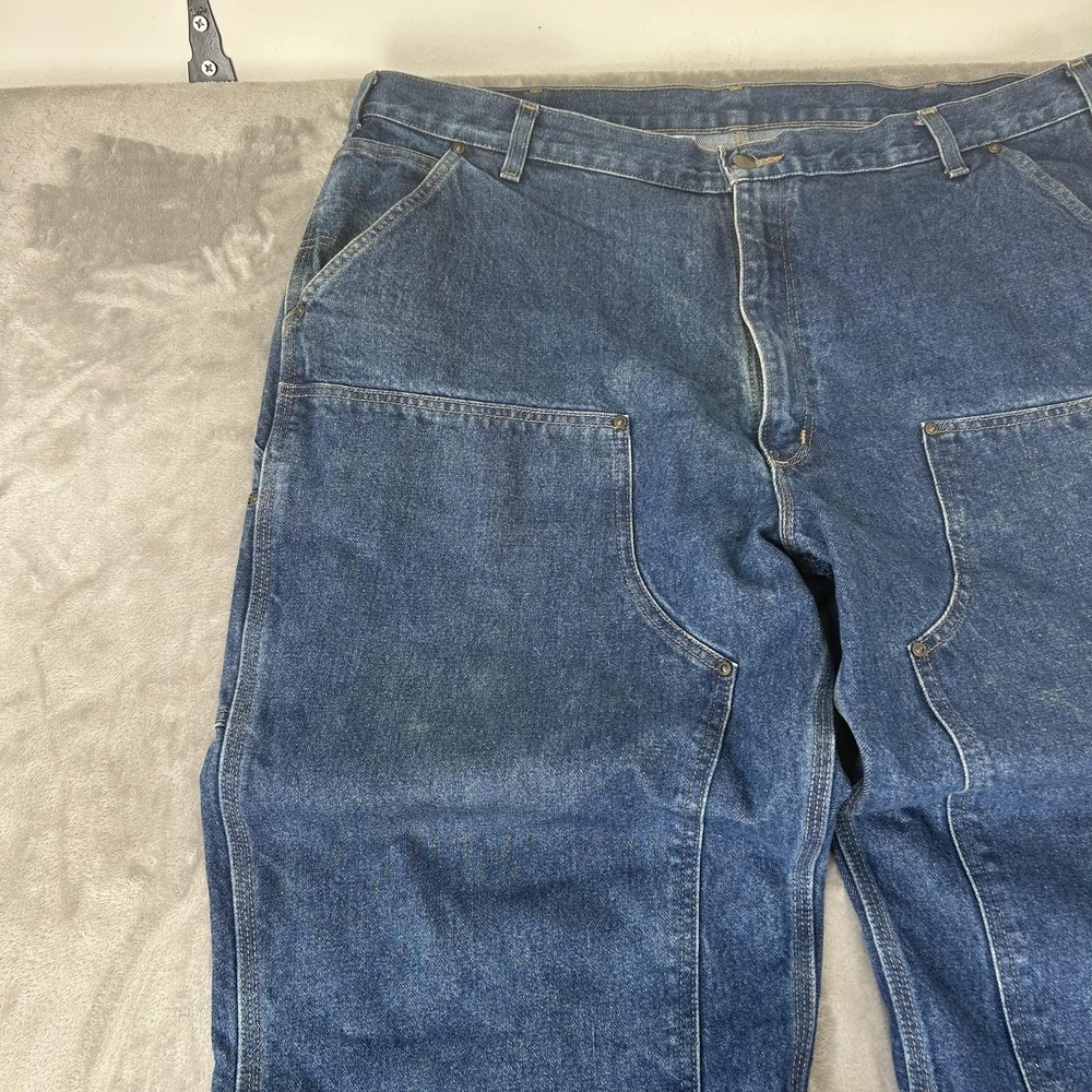 Carhartt B73-DST Jeans Mens 42x31 Blue Med Double Knee Straight Denim Workwear - Picture 10 of 16